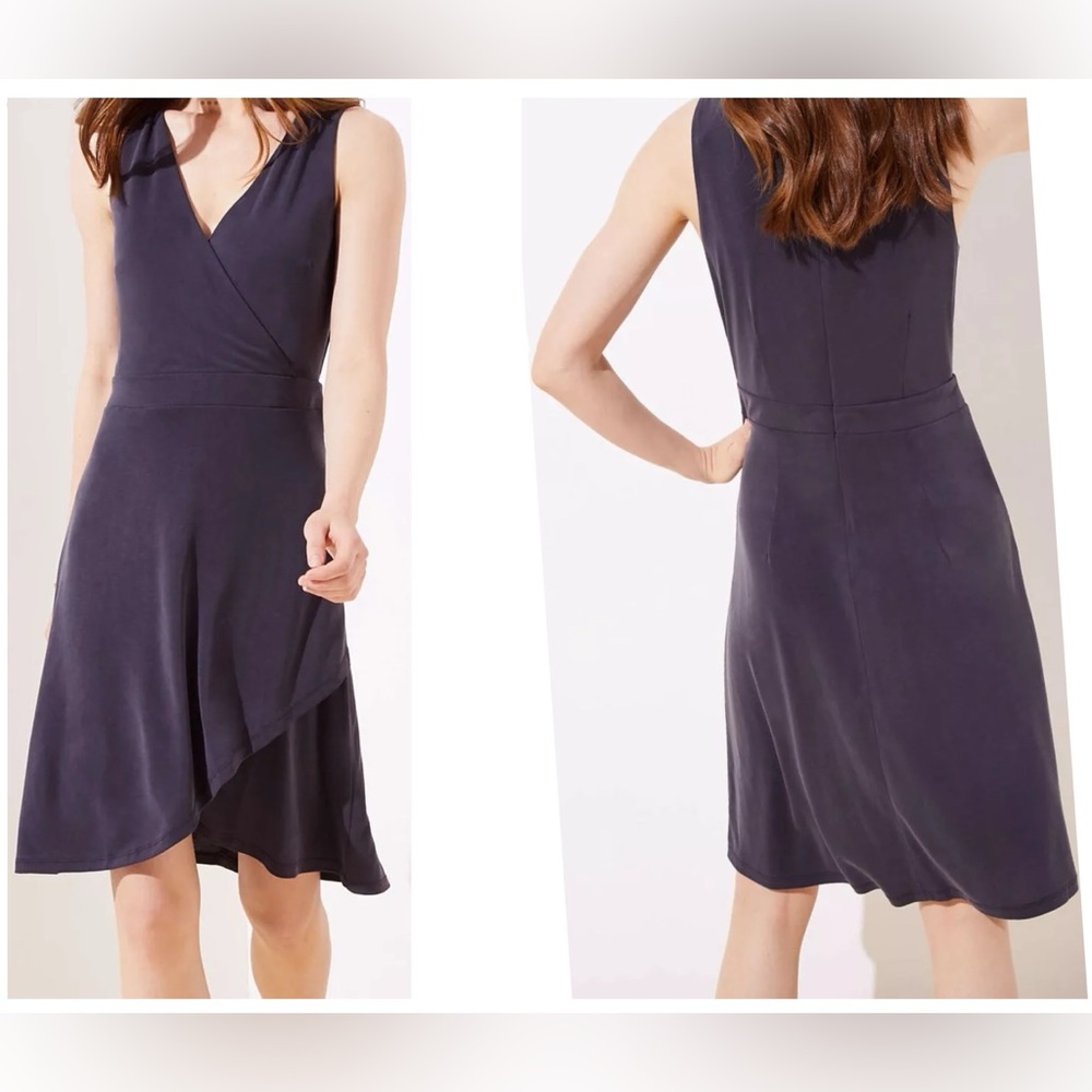 NWOT Ann Taylor LOFT Crossover V-Neck Faux Wrap Sandwashed Charcoal Dress SZ 12